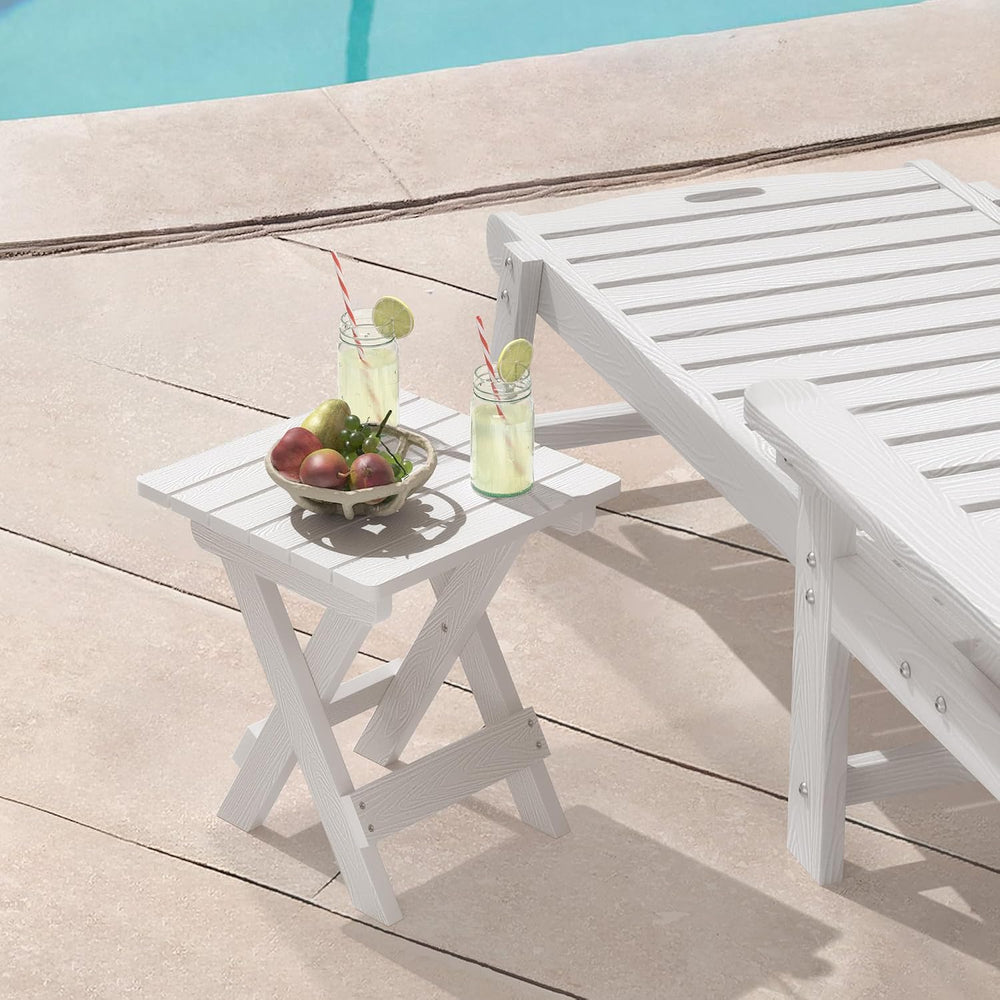LUE BONA Small Outdoor Folding Side Table HDPS 14 Inch Height, White