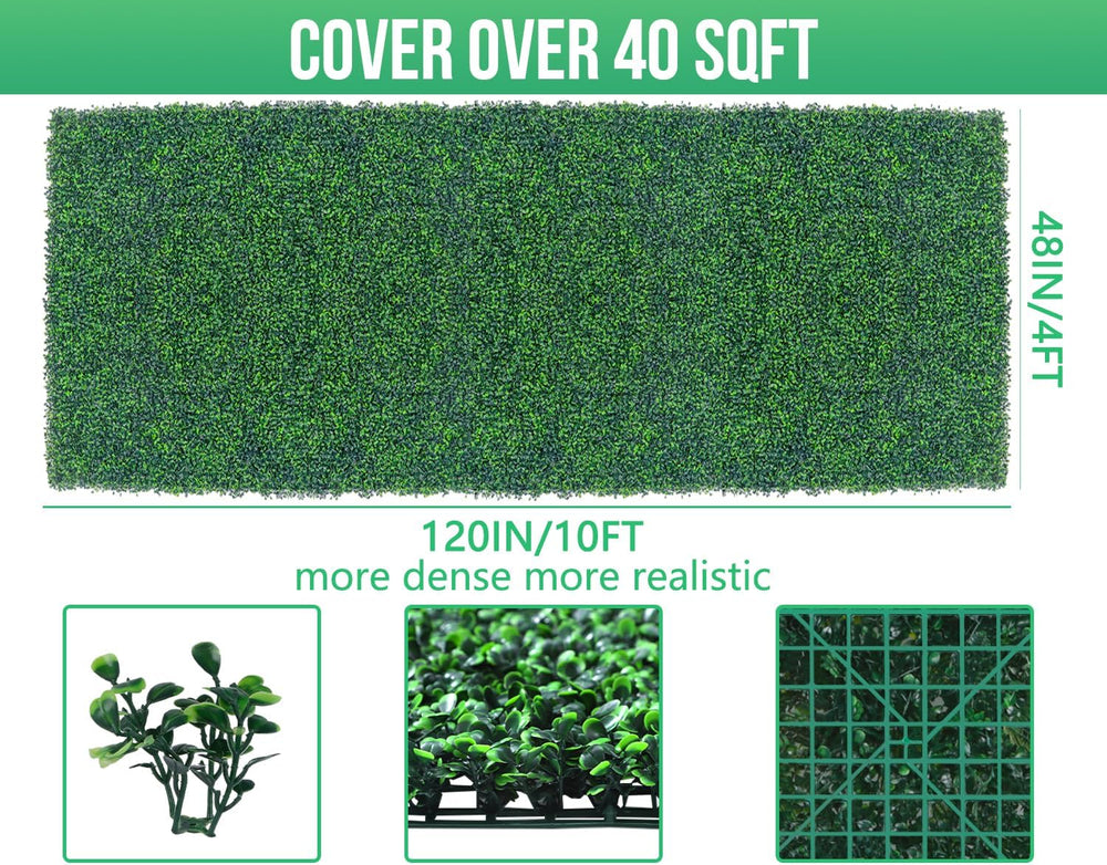 Grooy 48"x 120"(40 sq.ft) Artificial Boxwood Grass Wall Roll Panels