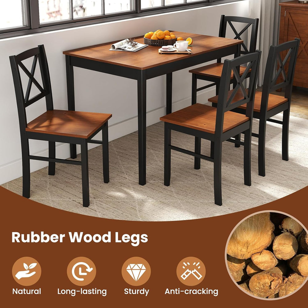 Tangkula Mid-Century Modern Dining Table Set for 4, Wood Kitchen Table Set