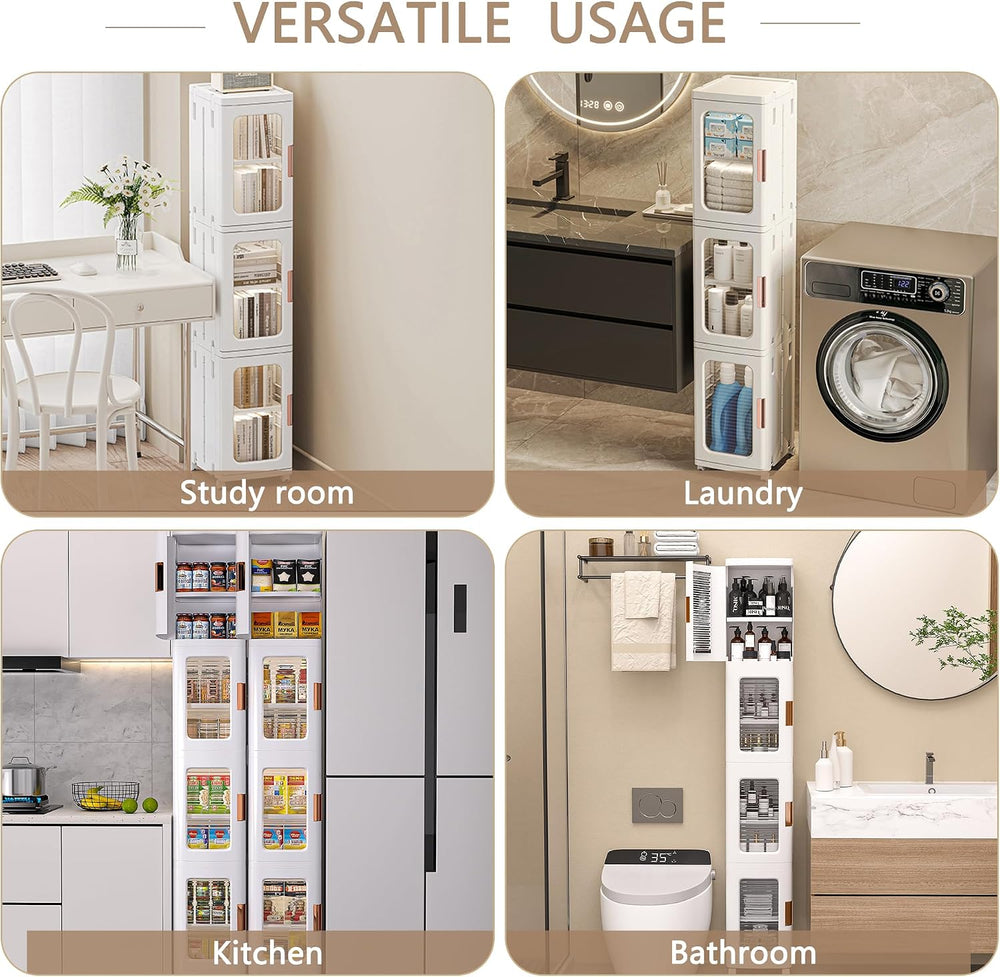VECELO 4-Tier Narrow Storage Cabinet with Wheels, White
