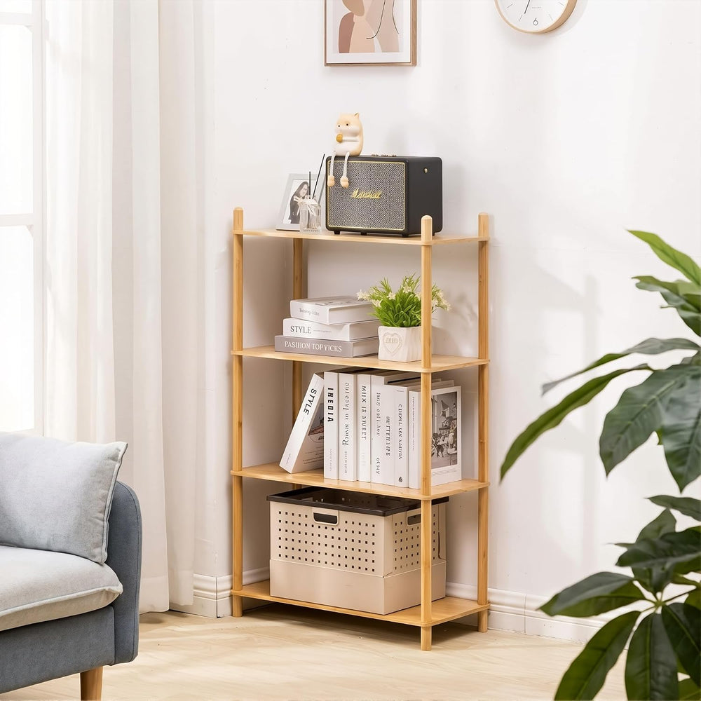 4‑Tier Expandable Bamboo Open Bookcase,Wooden Bookshelf,Natural