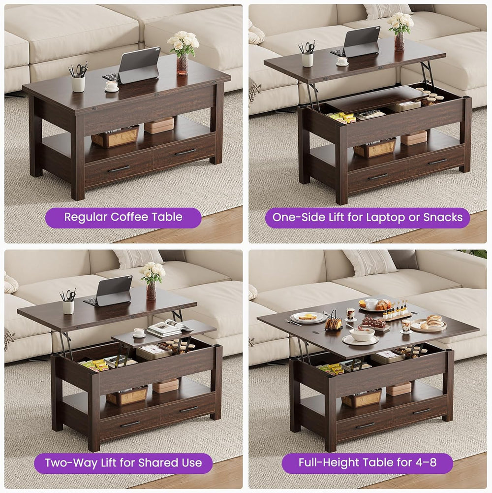 DUMOS 39.4" Convertible Lift Top Coffee Table, 4 in 1 Multifunctional Table