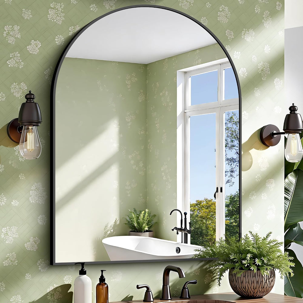 CIRCUMI Arched Wall Mirror, 36"x48" Black Arched Mirror for Bathroom