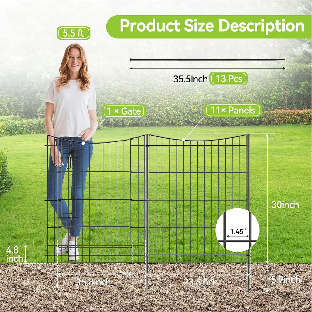INJOPEXI Garden Fence 12 Panels 23.6ft (L)×30in (H) Decorative Metal Fences w...
