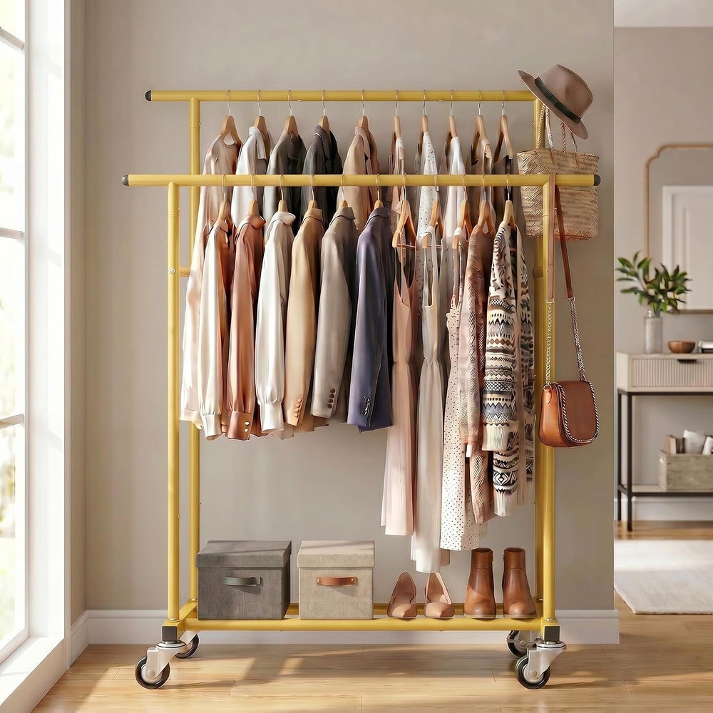 Calmootey Rolling Garment Rack, Sturdy Clothes Organizer for Bedroom