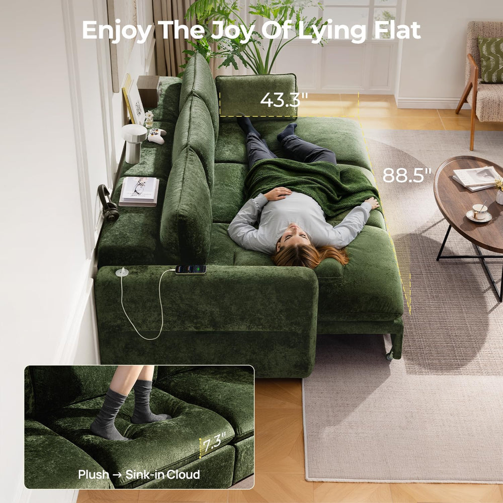 103" Electric Pull Out Sleeper Sofa Bed, 2in1 Power Extendable Couch Bed