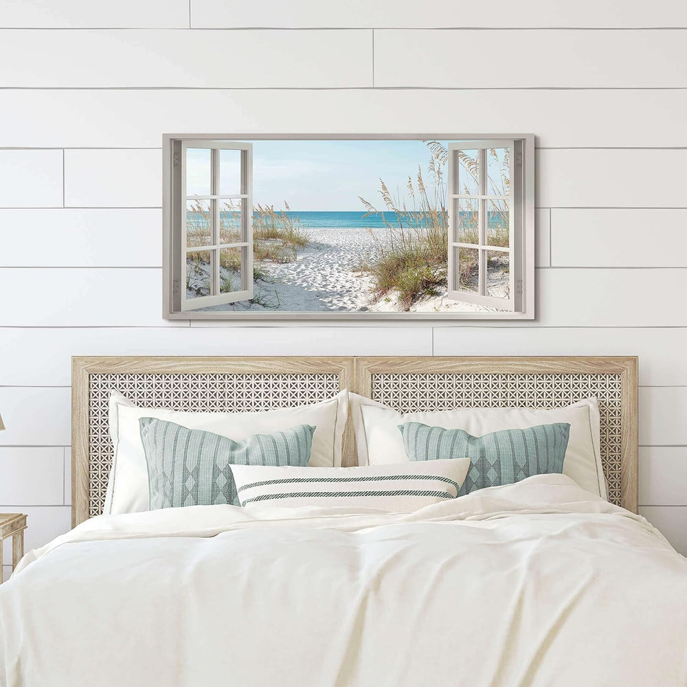 Window Beach Wall Art Prints: Modern Large Tropical Coastal Landscape Canvas ...