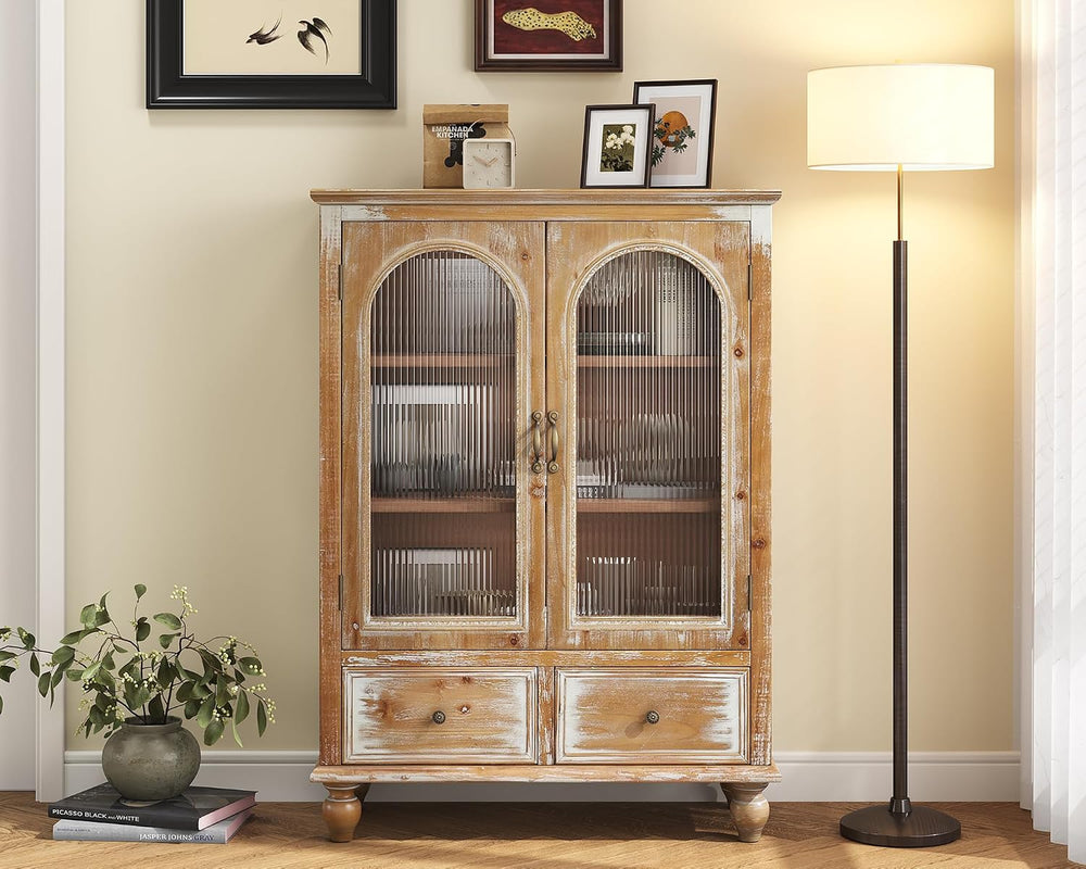 LKTART 48" Tall Solid Wood Sideboard Buffet Storage Cabinet with Drawers