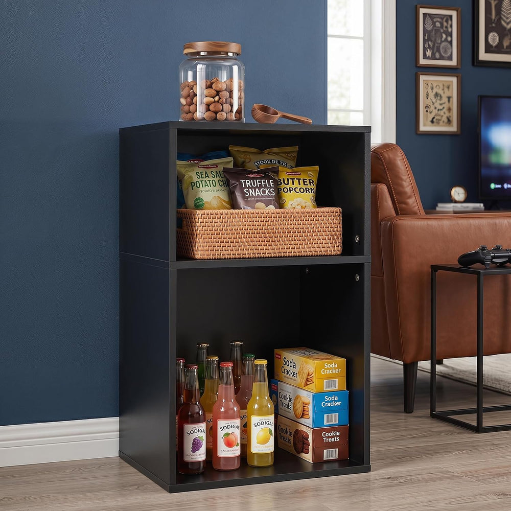 YAHARBO 2 Cube Bookshelf, Black Record Player Stand with Vinyl Storage Up to ...