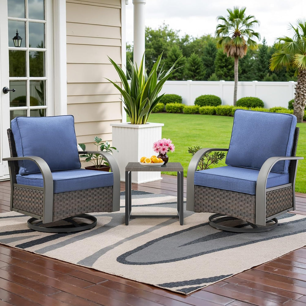 Belord Outdoor Swivel Rocker Patio Chairs Set of 2, 3 Piece Wicker Patio Bist...