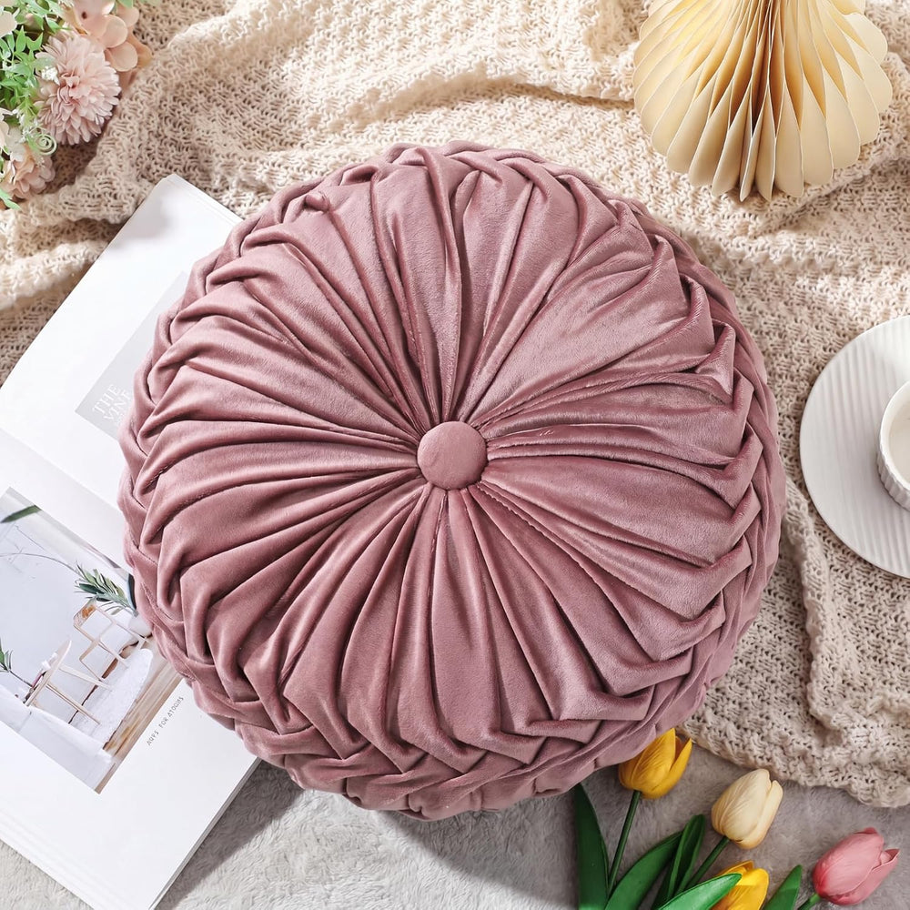 Drydiet 2 Pcs Round Throw Velvet Pillows Decorative Pillow(Dusty Rose 15'...