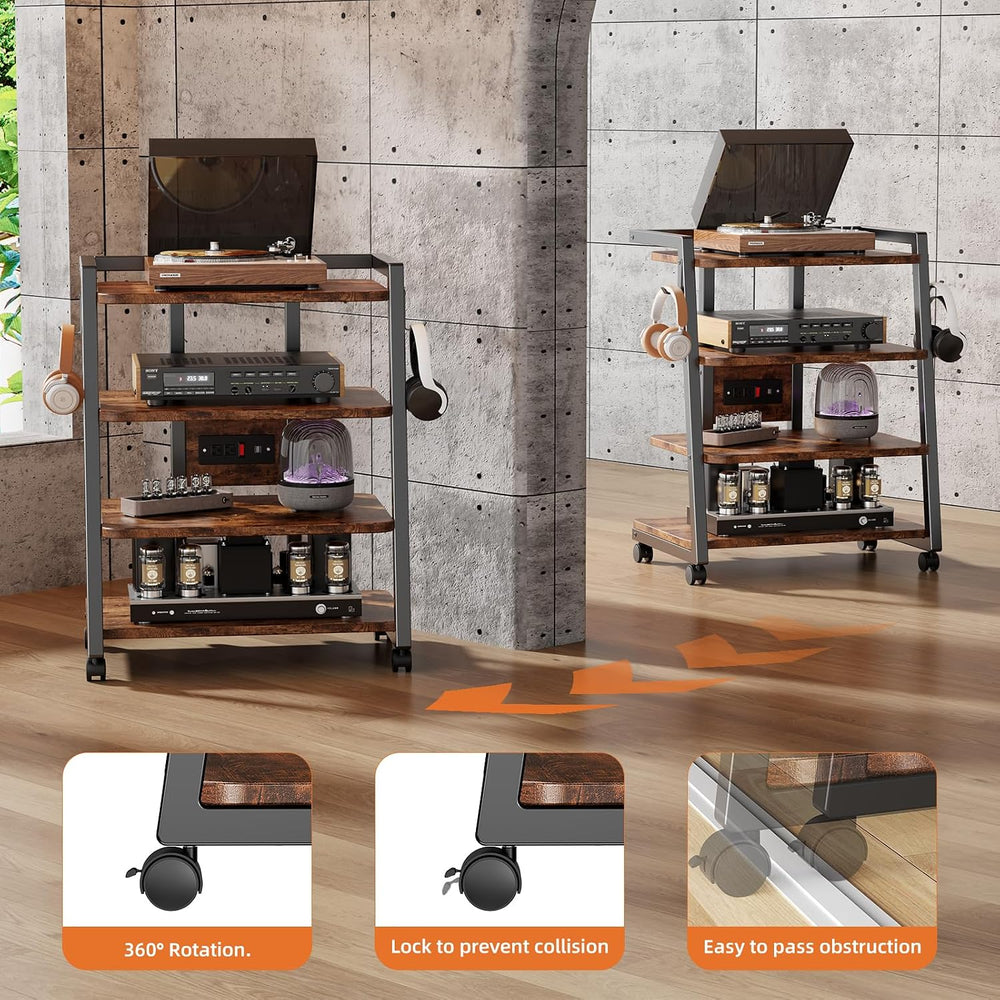 CABTE Mobile AV Media Stand with Outlets and 4 Rolling Caster Wheels