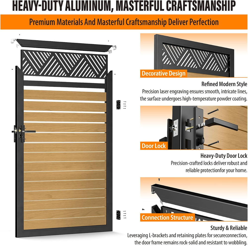 4x6 FT (46.6"x70.2") Aluminum Fence Gate Kit, Heavy-Duty Wood Grain...