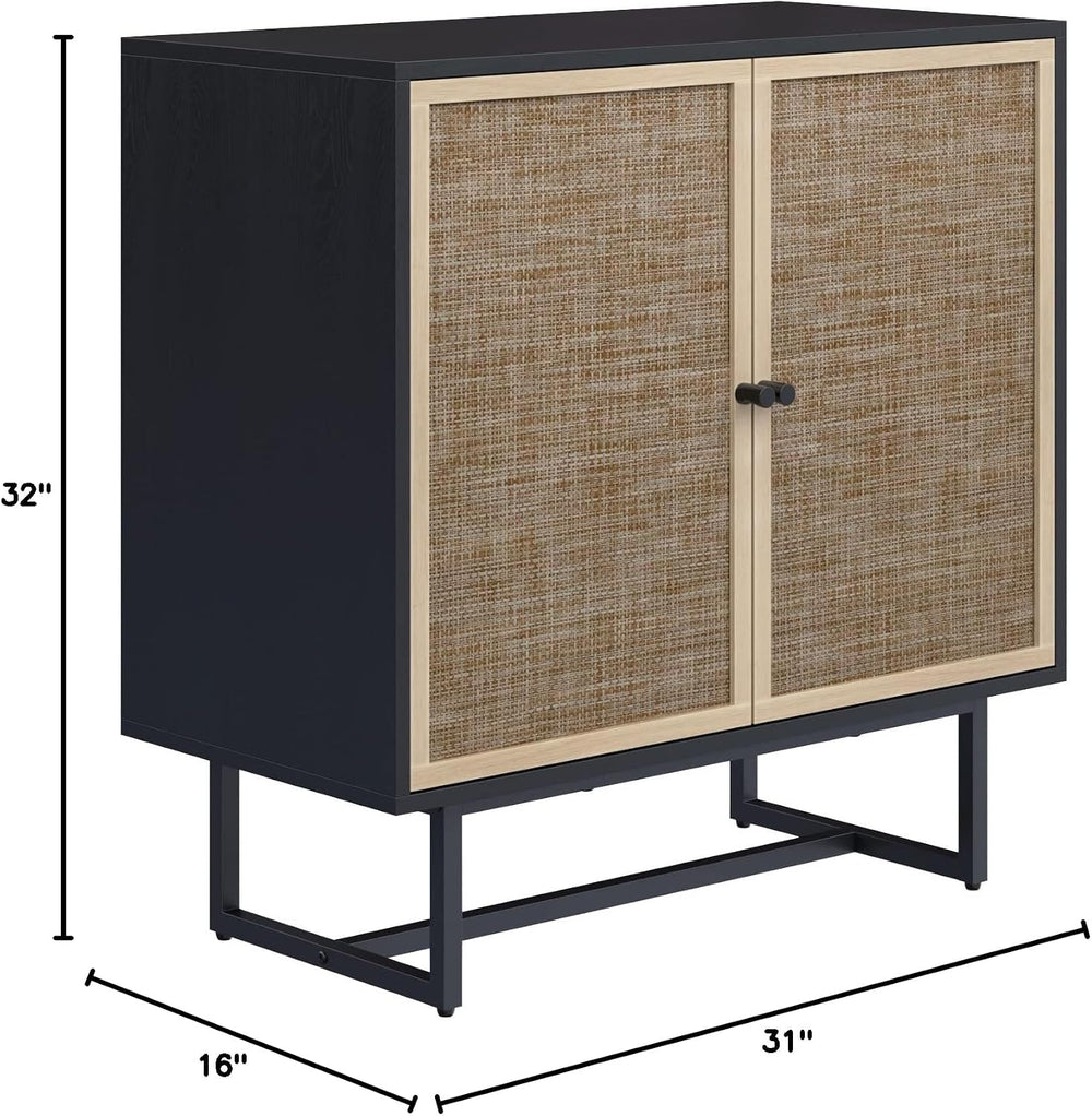 Nathan James Kova Rattan Wood Accent Sideboard Storage Cabinet with Matte Met...