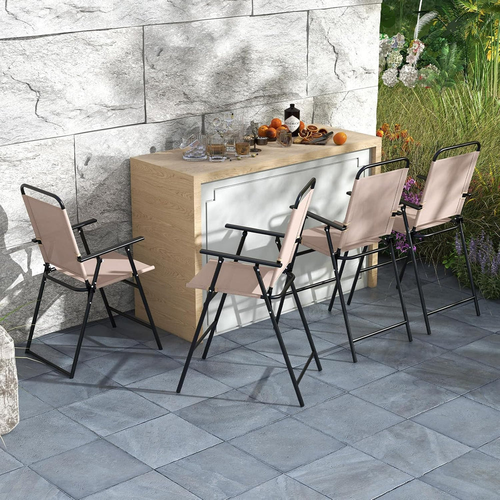 GIANTEX Outdoor Folding Bar Chair Set of 2, Counter-Height Patio Chairs with ...