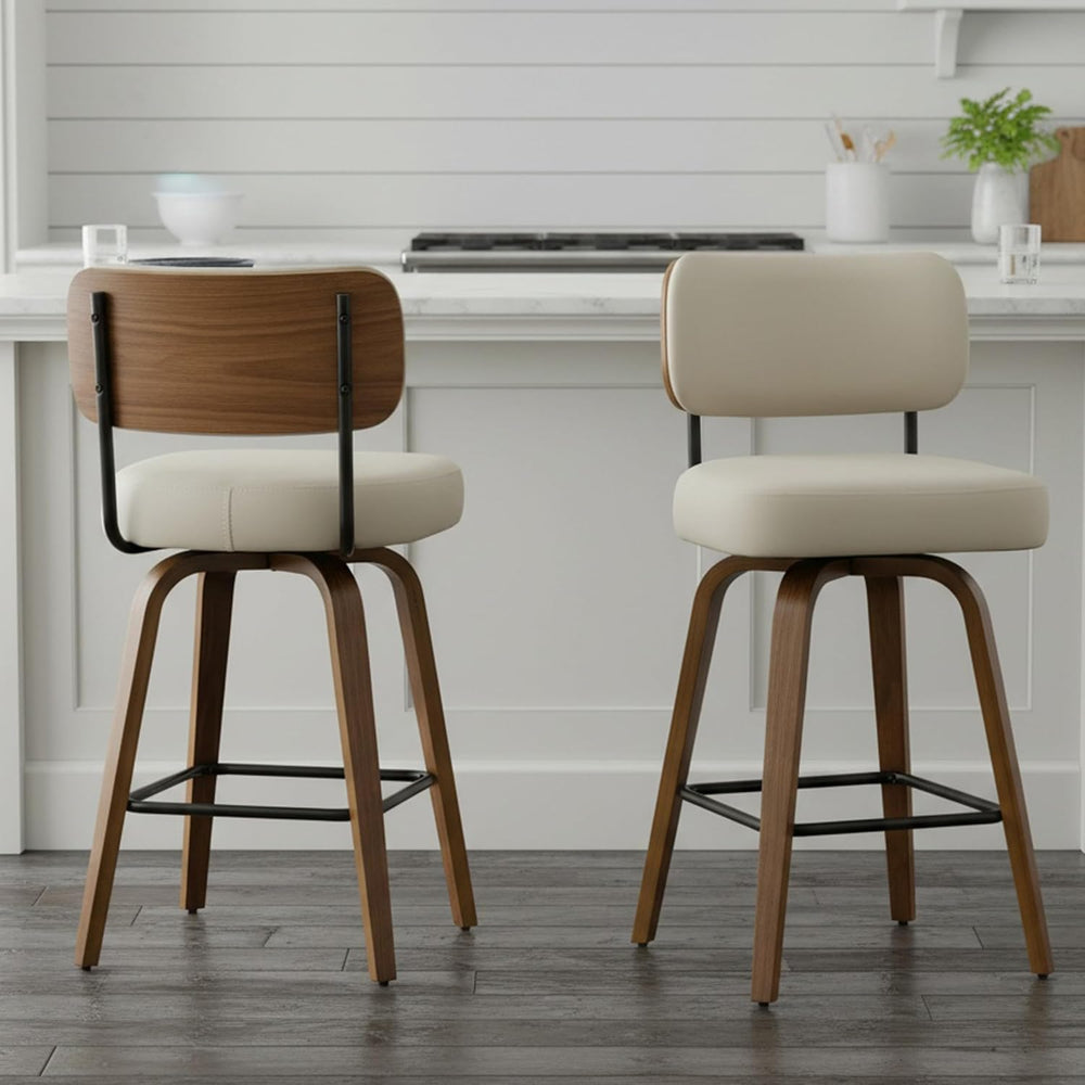 Swivel Bar Stools Set of 2, 30" Bar Height, Beige Grey