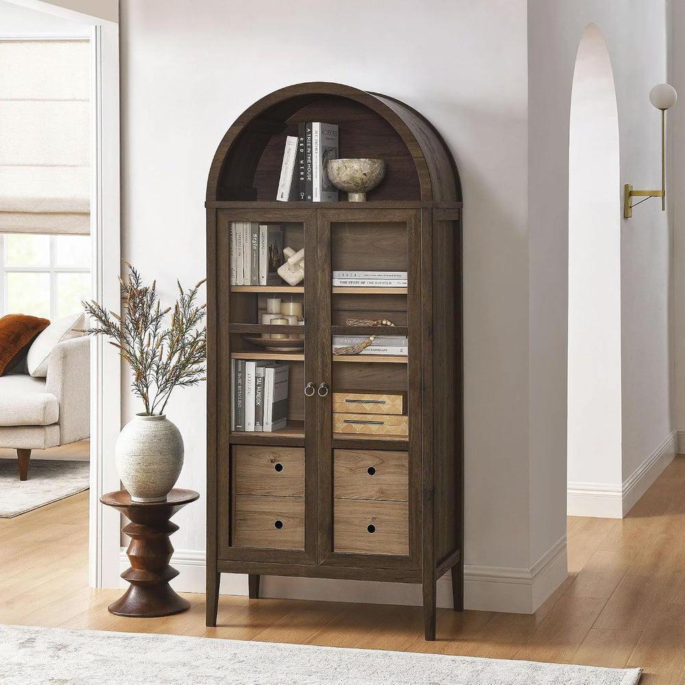 Modway Nolan Modern Farmhouse 71 Inch Tall Arched Storage Display Cabinet in ...