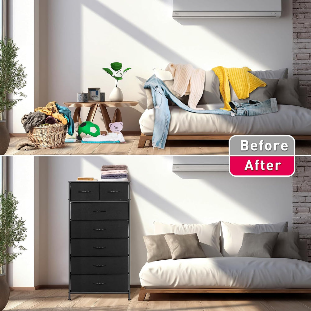 Mifuro Tall Dresser for Bedroom, Vertical Storage Organizer Tower with 7 Draw...
