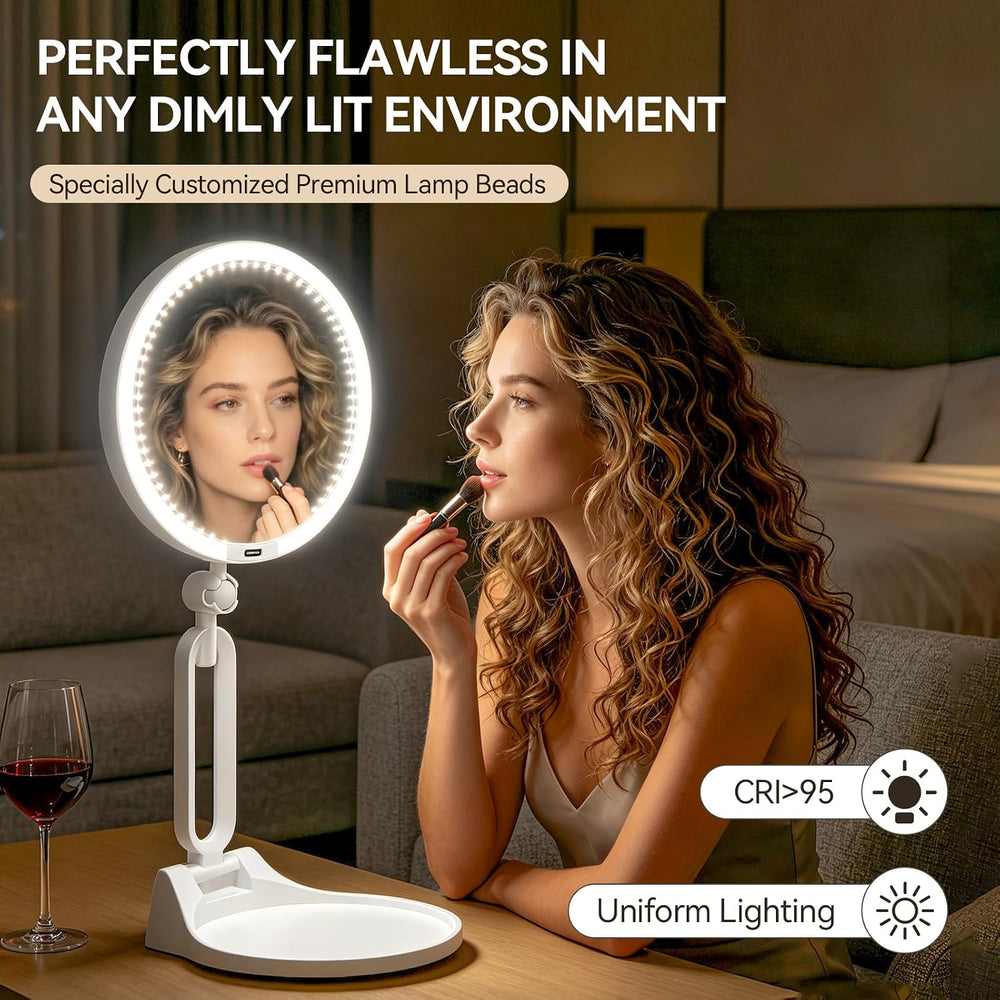 Travel Makeup Mirror with Lights 1X/40X Magnification 3 Color Light TA648