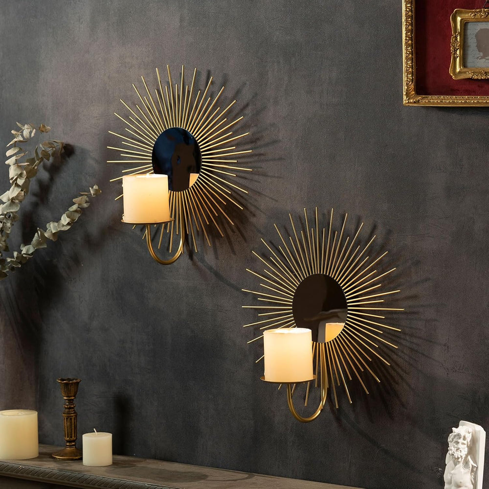 AIM & GGKK Wall Candle Sconce Holder,Set of 2 Mirror Wall Mounted Metal C...