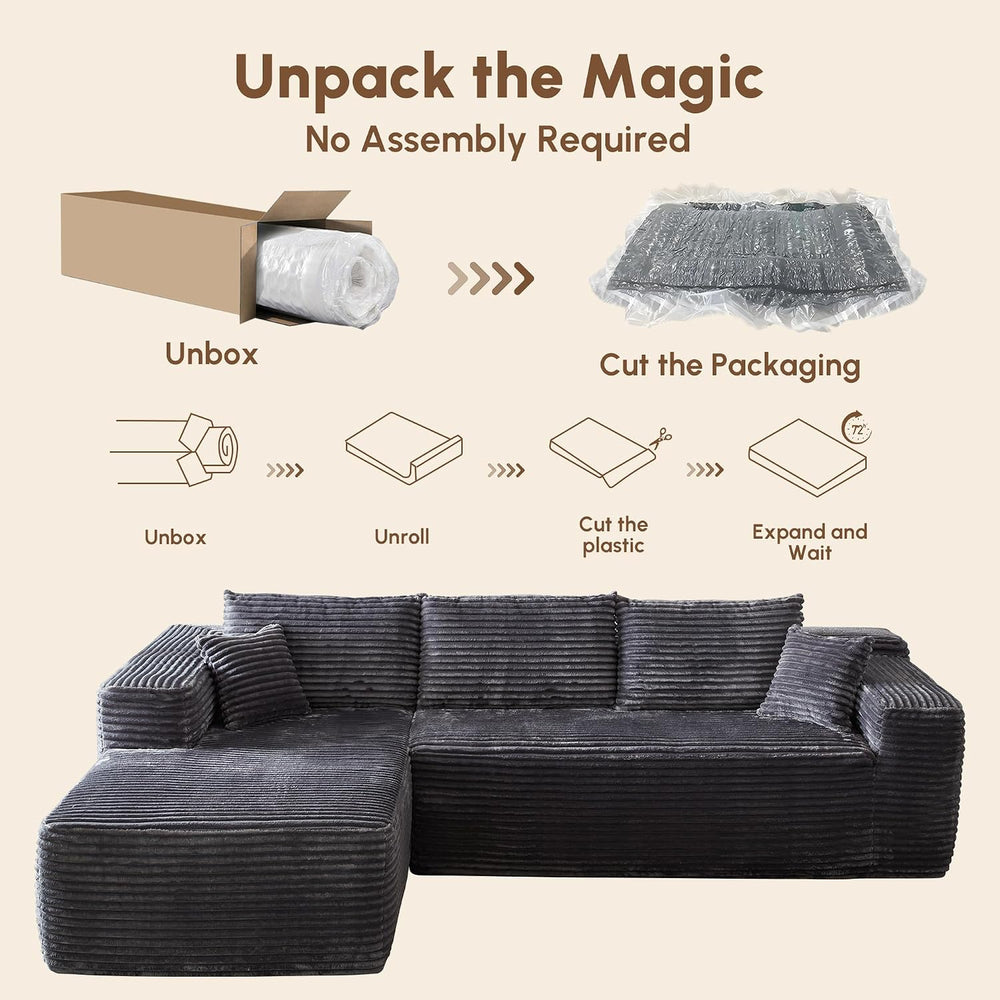 164" Boneless Cloud Couch with Round Chair, Modular Sectional Sofa with ...