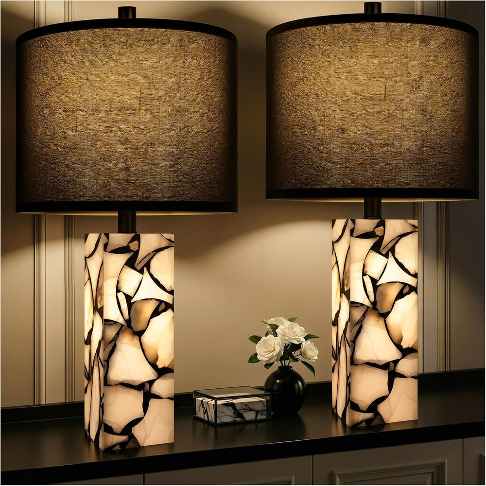 Scenekoy 23" Alabaster Table Lamps Set of 2 for Bedroom with Night Light