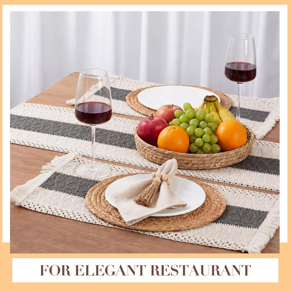 Boho Kitchen Decor Table Runner and Placemats Set, Grey, 6 Sets, 12x72inch