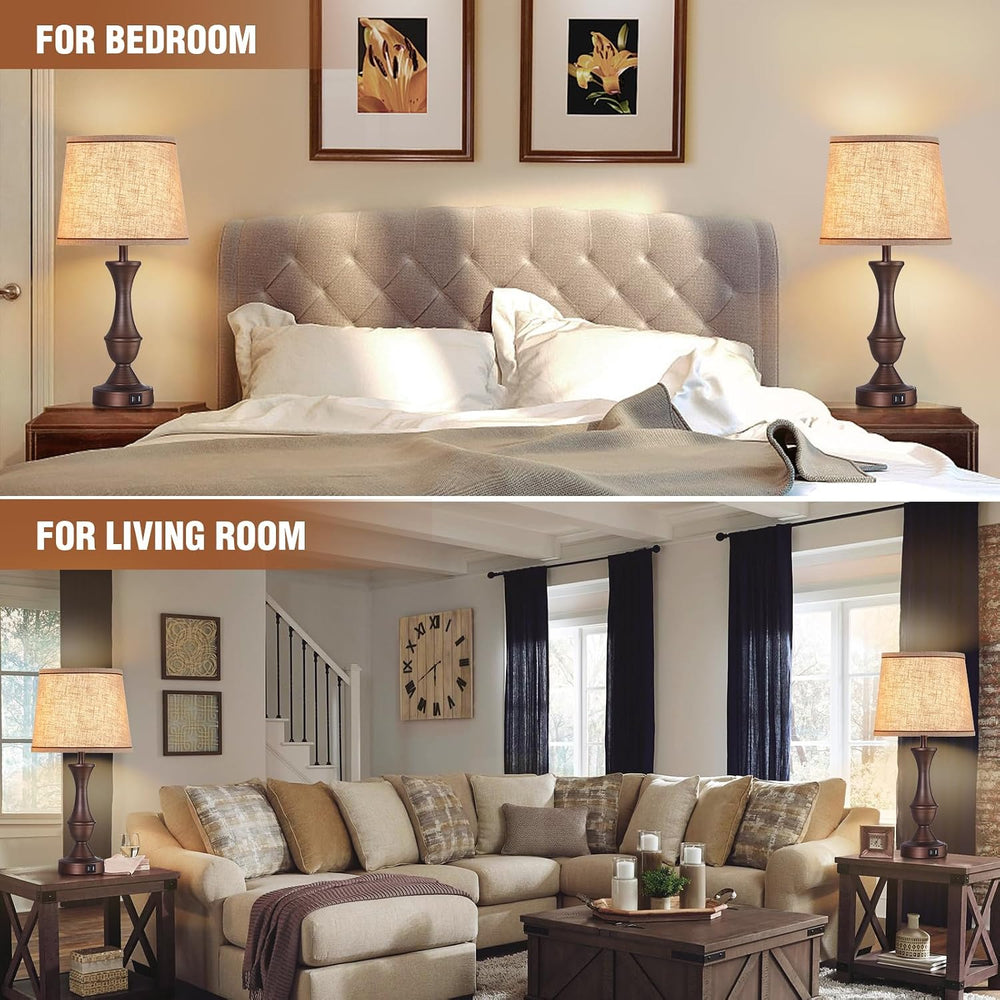 Luvkczc Touch Table Lamps Set of 2, 22" Tall Bedside Lamps with USB C+A ...