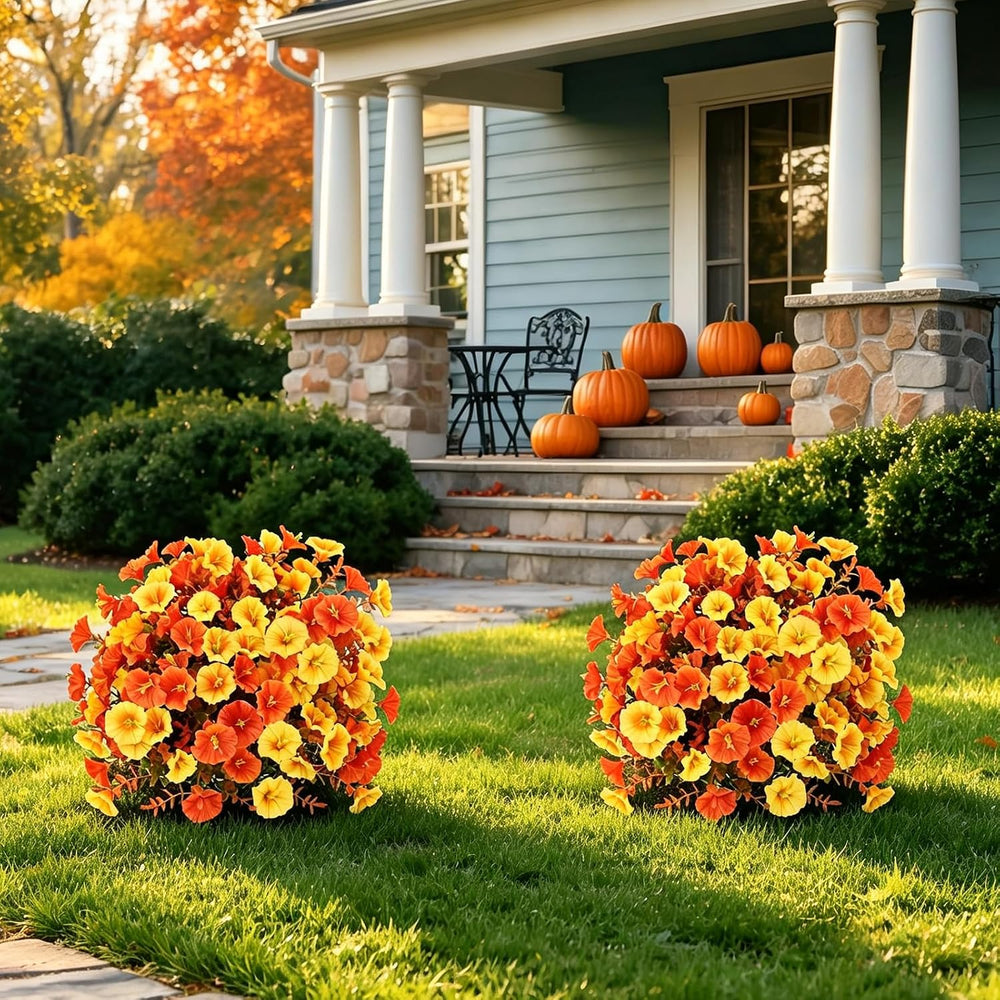 Fall Artificial Flowers for Outdoor, Faux Plants w/Stakes, 2 Packs