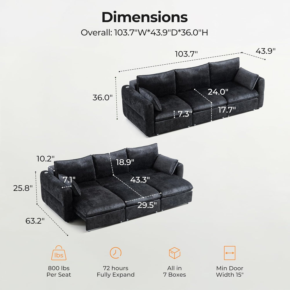 103" Electric Pull Out Sleeper Sofa Bed, 2in1 Power Extendable Couch Bed
