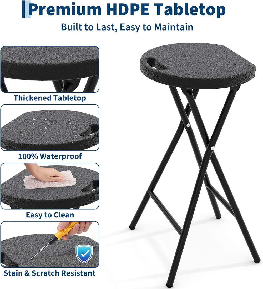 Garvee Folding Stool with Handle 24 Inch Tall 400lbs Capacity, 1 Pcs Black