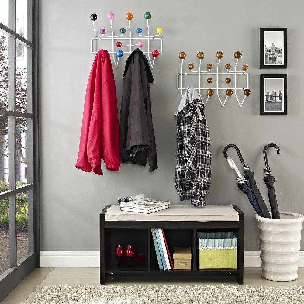 Modway Gumball Mid-Century Wall-Mounted Coat Rack in Multicolored