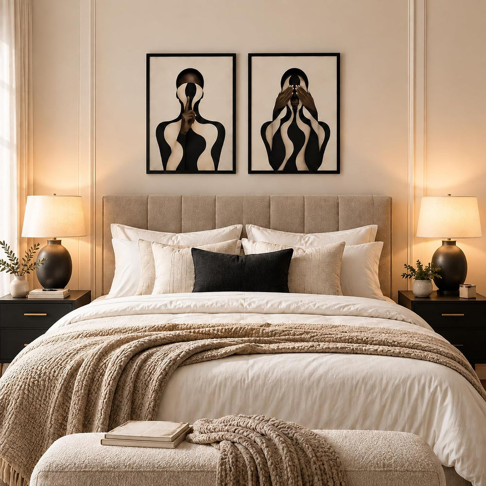 Tsfhrert Abstract Black Women Wall Art Framed 2 Piece Set for Bedroom Decor