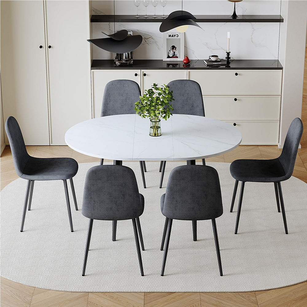 Round Dining Table Set for 6, 42"-54" Extendable Dining Room Table Set
