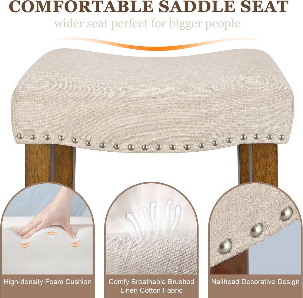 PrimeZone 26 Inch Counter Height Saddle Bar Stools Set of 3, Beige
