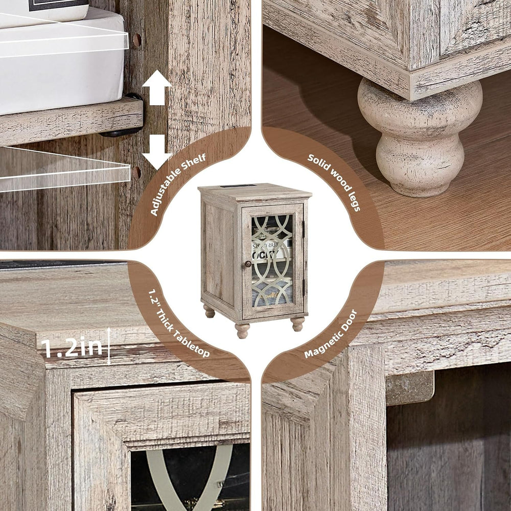 Joaxswe Narrow Side Table with Charger, Glass Door Storage