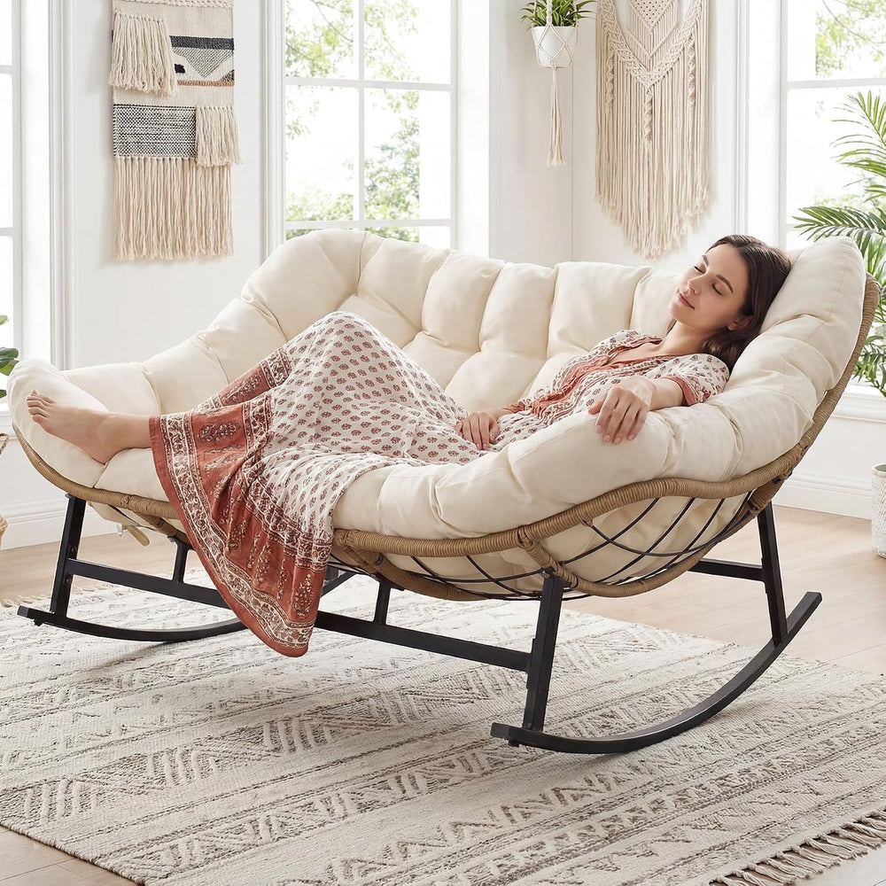 RADIATA Double Egg Rocking Chair for 2, Oversized Loveseat with Cushion