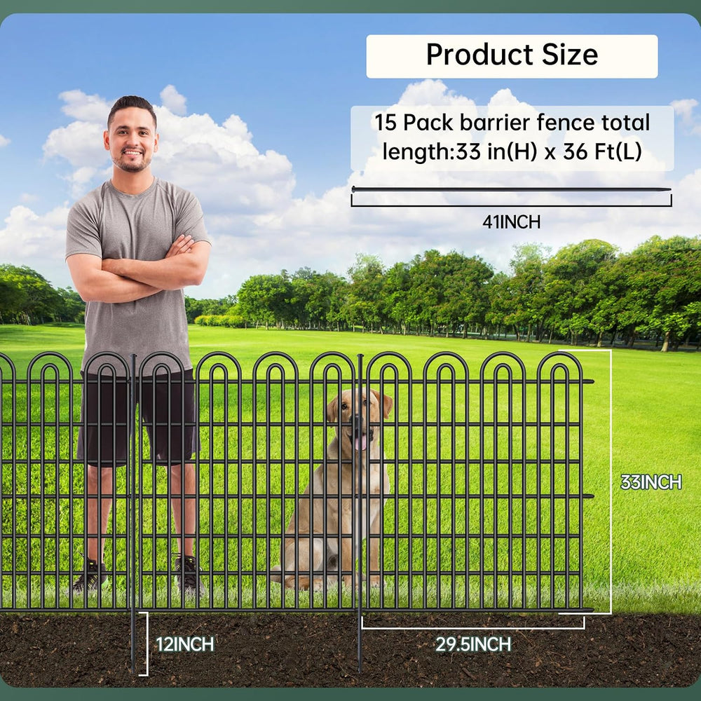 15 Panels Tall Garden Animal Barrier Fence with Gate, 33 in(H) X 36.8 ft(L) N...