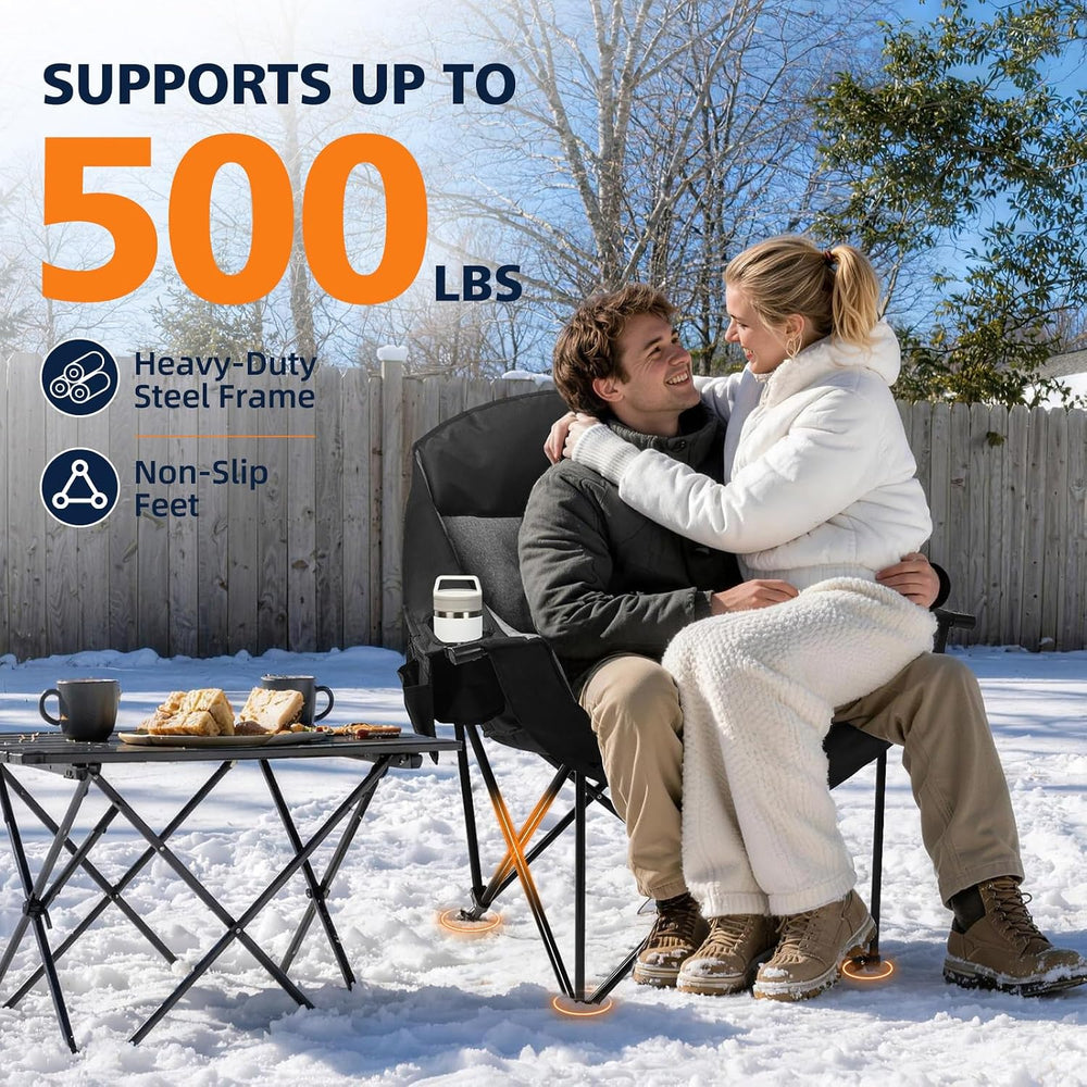 Heated Camping Chair - Oversized Outdoor Folding Chair for Adults