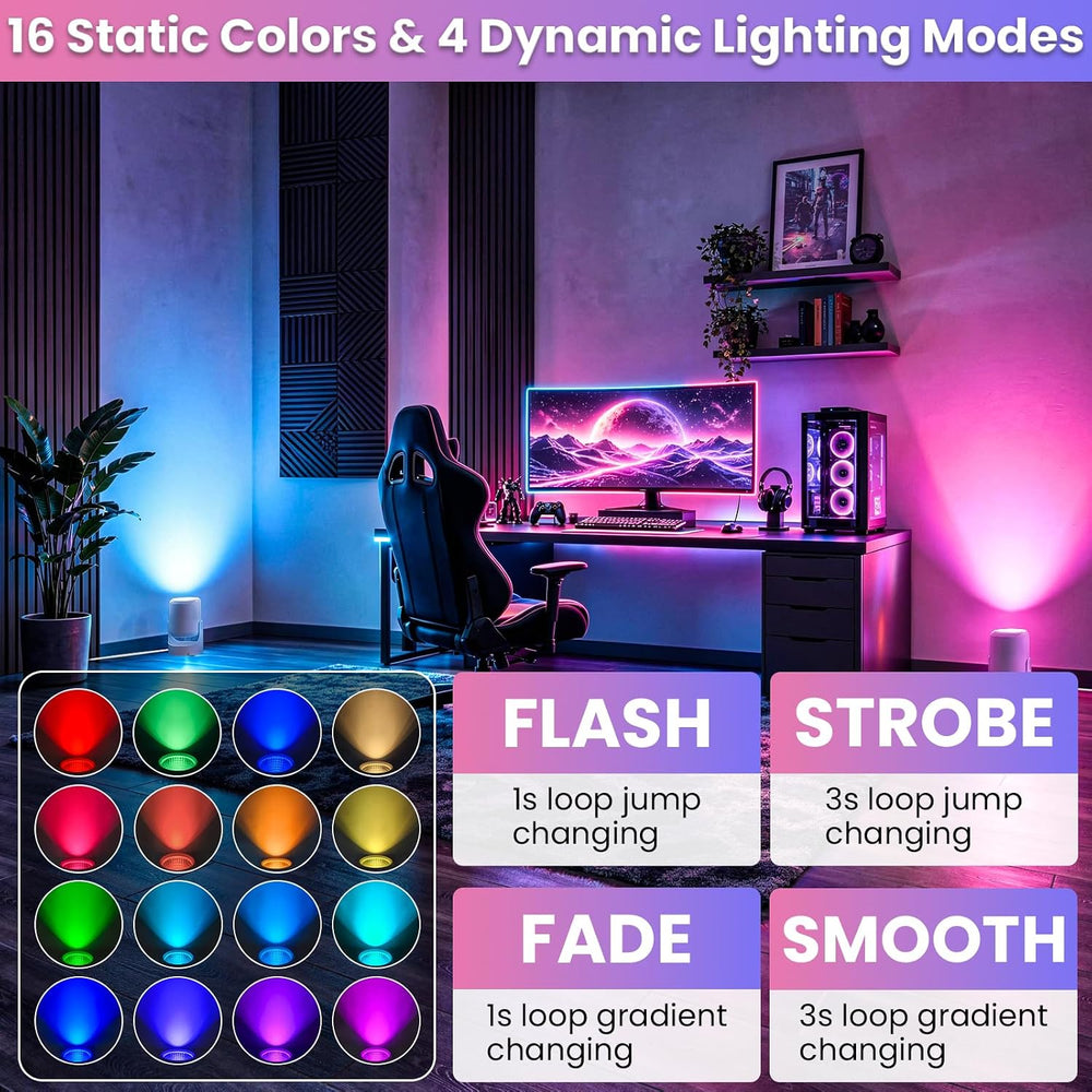 RGBW Uplights Indoor 6W,16 Static Colors,4 Dynamic Modes,5‑Level Brightness