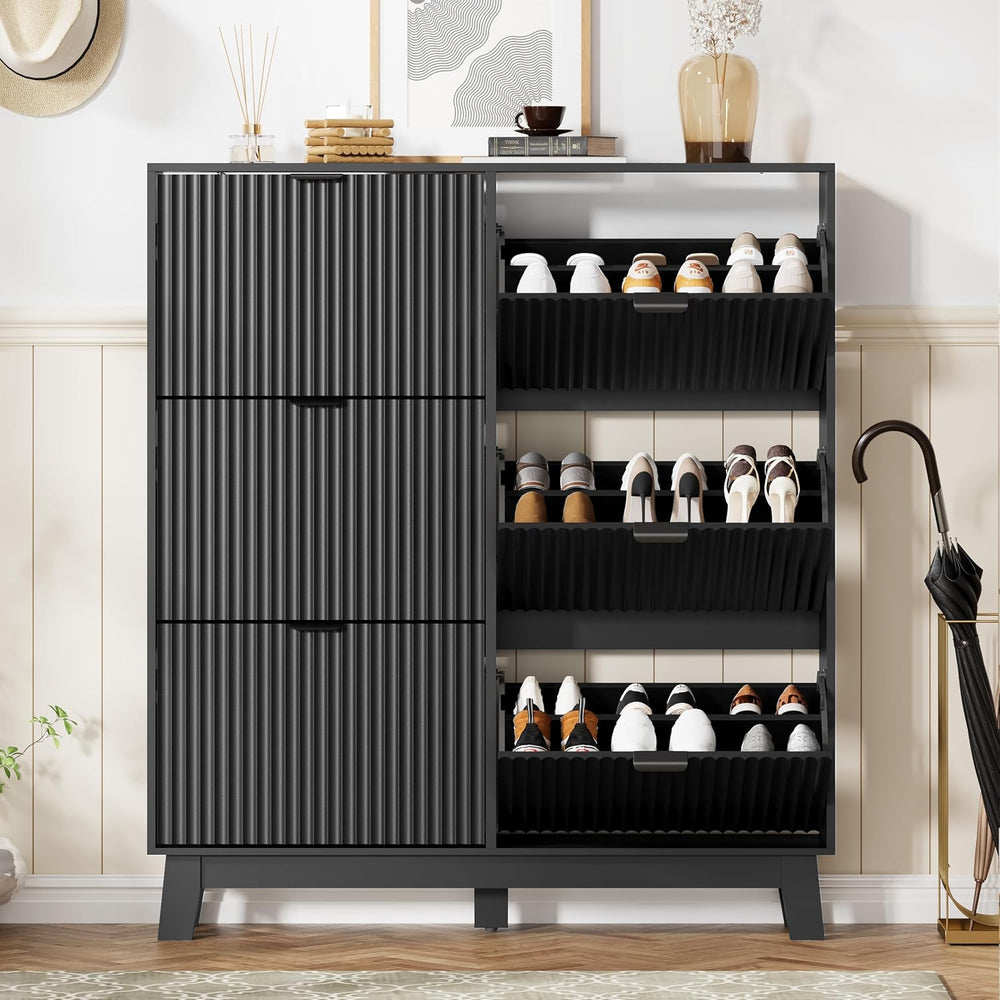 HUANLEGO Shoe Cabinet Storage for Entryway with 6 Flip Drawers, Black