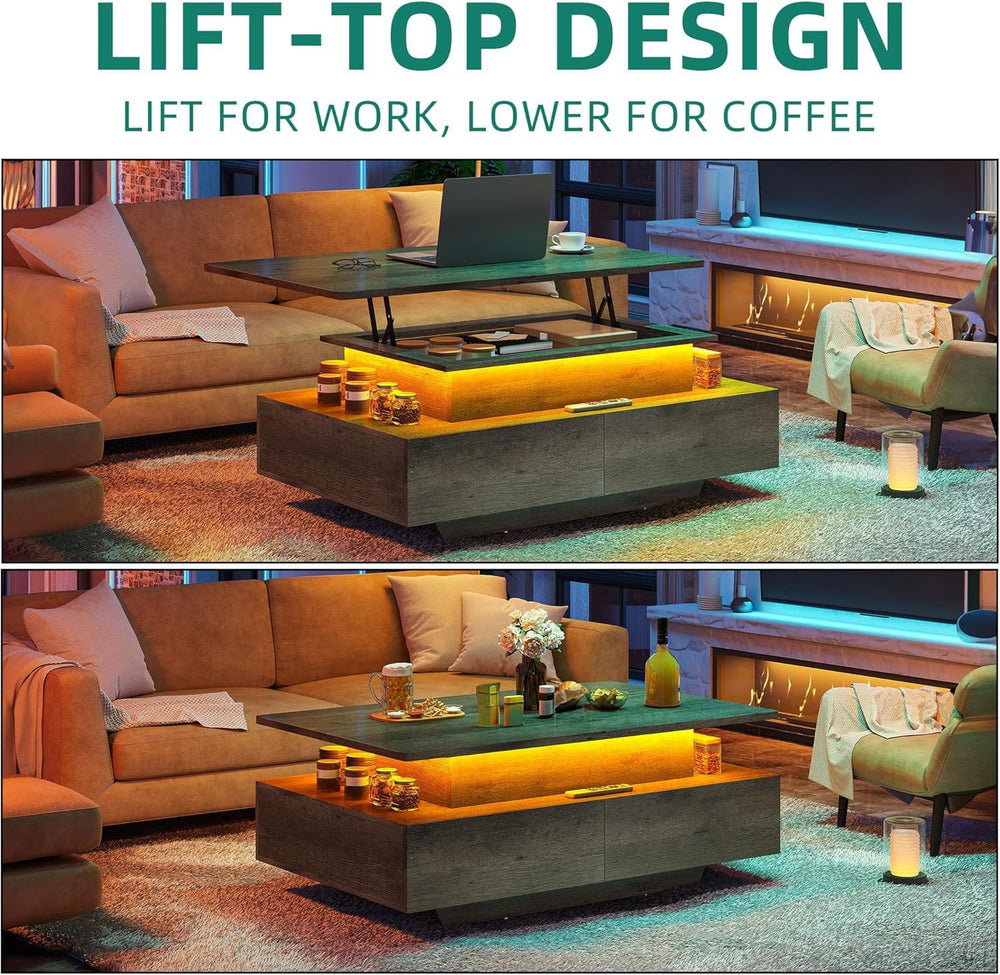 YITAHOME Lift Top LED Coffee Tables for Living Room, Grey