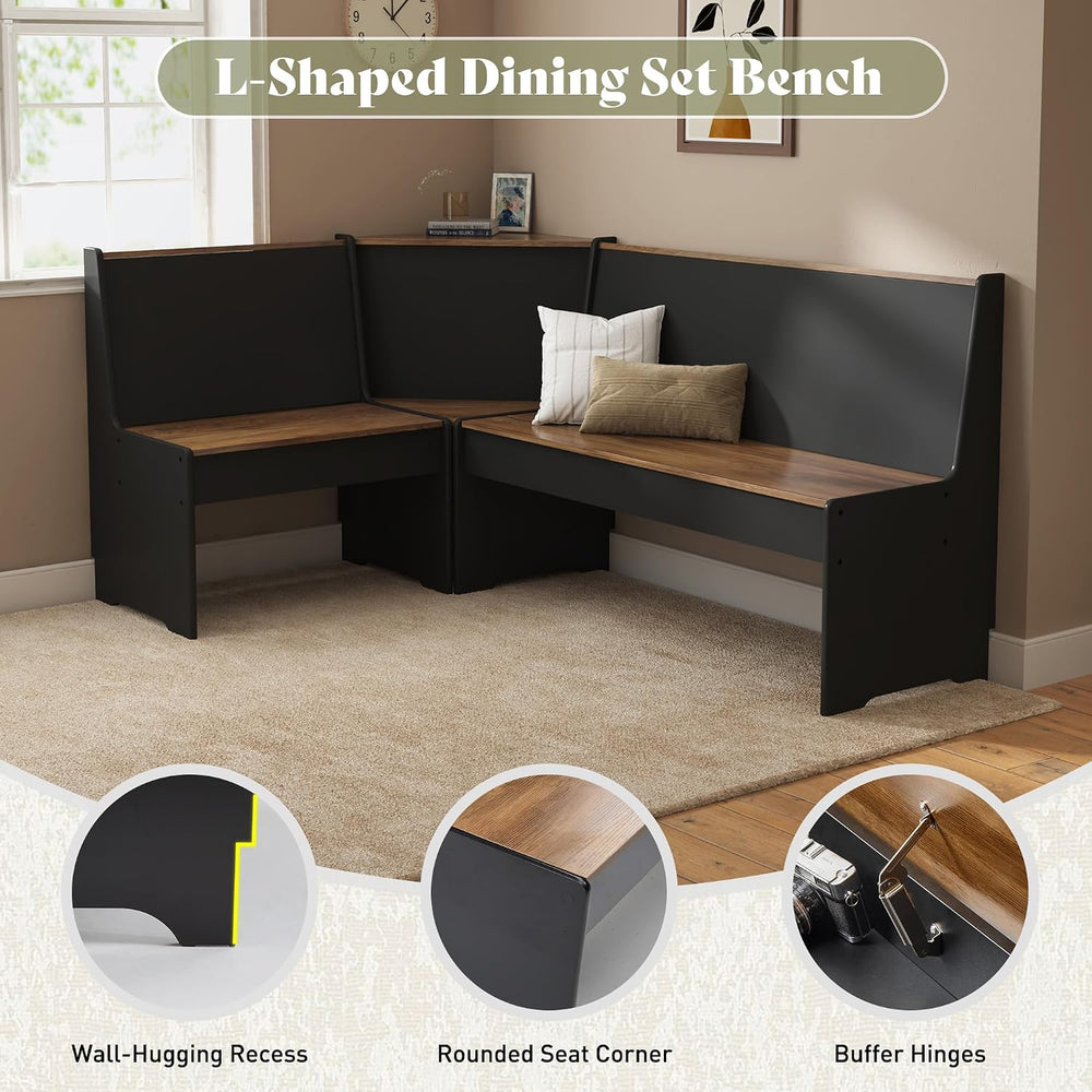 AMERLIFE 3-Piece Breakfast Nook Dining Set with Storage, Black Oak