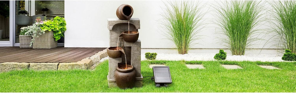 Teamson Home 28 in. Cascading Bowls and Stacked Stones LED Outdoor Water Foun...