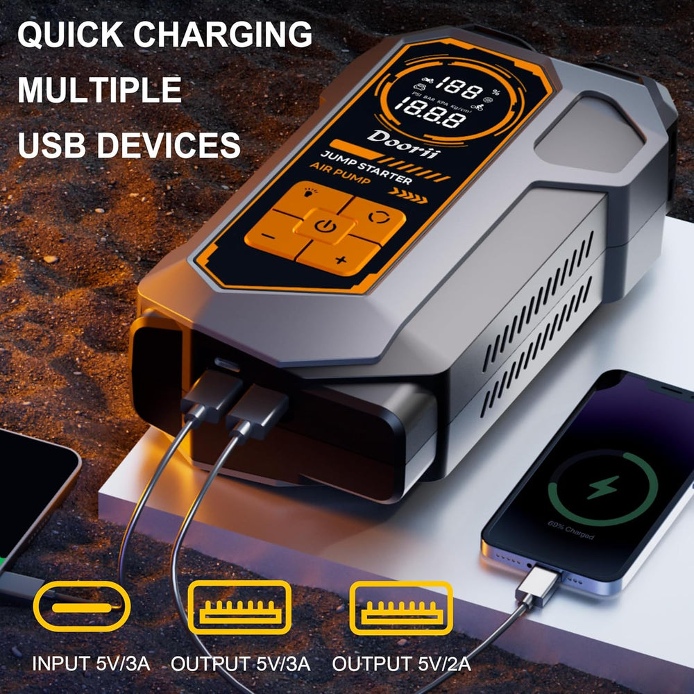 6000A Jump Starter with Air Compressor, 10-in-1 Car Jumper Starter Portable, ...