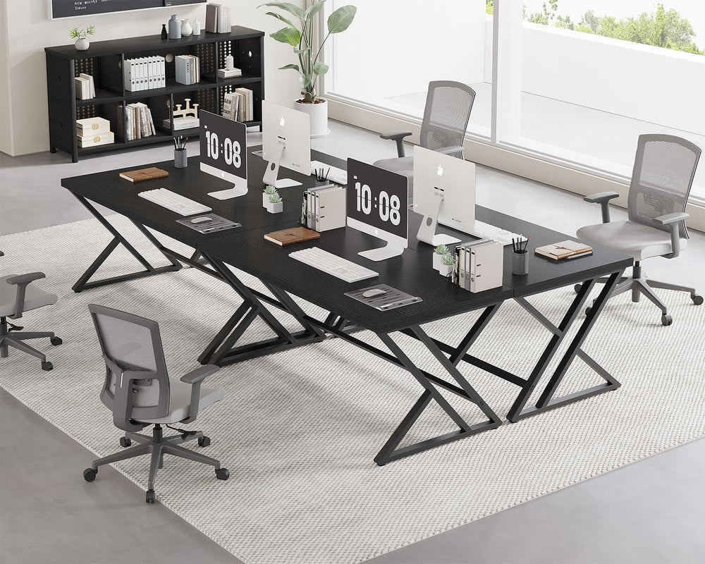 LVB 55 Inch Black Modern Computer Office Desk Metal & Wood Writing Desks