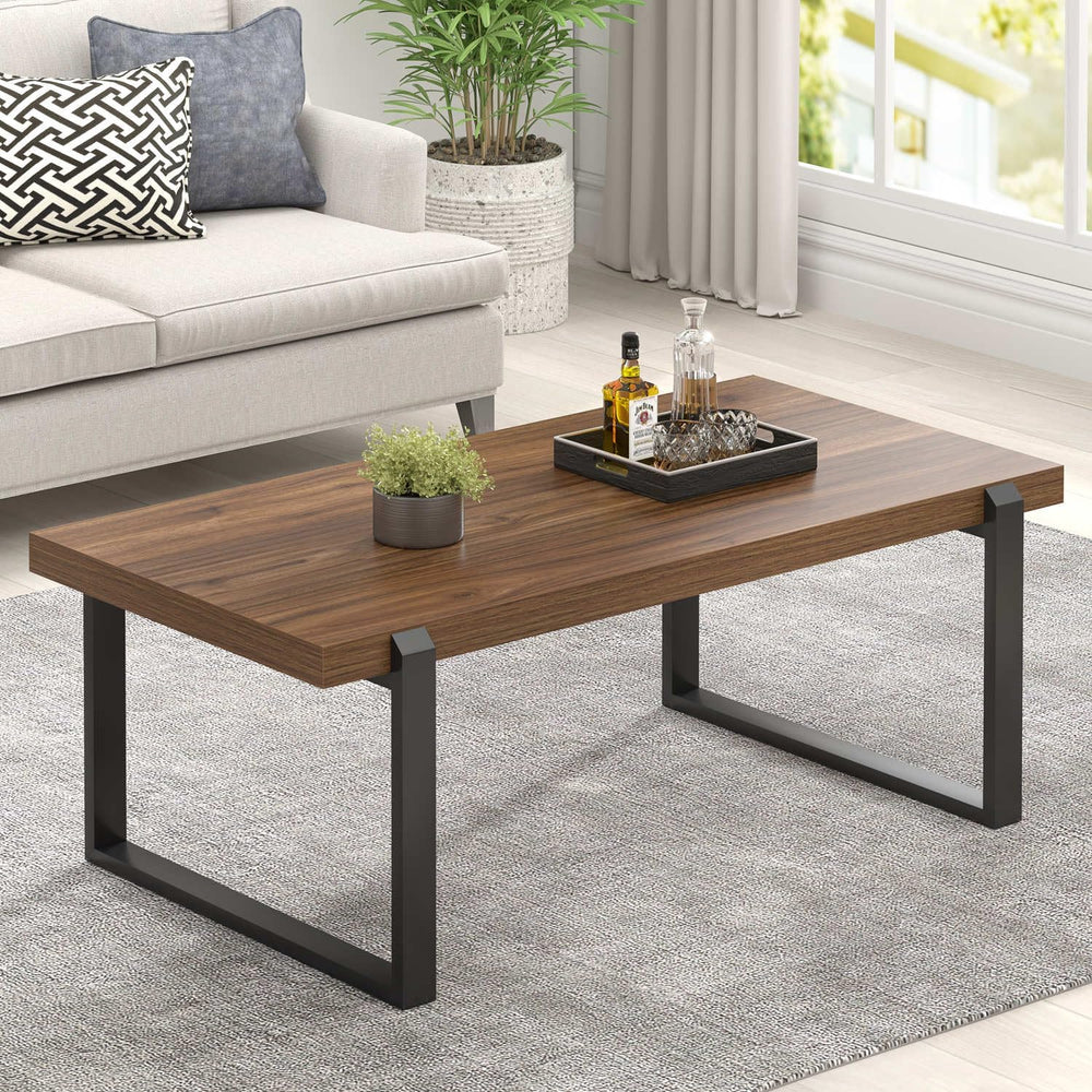 FOLUBAN Modern Coffee Table, Rustic Wood and Metal Center Table, Industrial R...