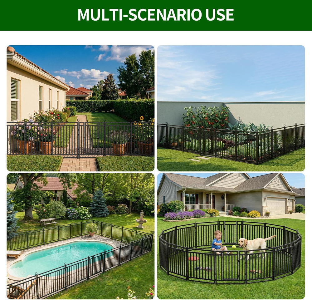 Decorative Garden Fence Metal Dog Fence Outdoor, 40in (H) x 36ft (L), 14 Pane...
