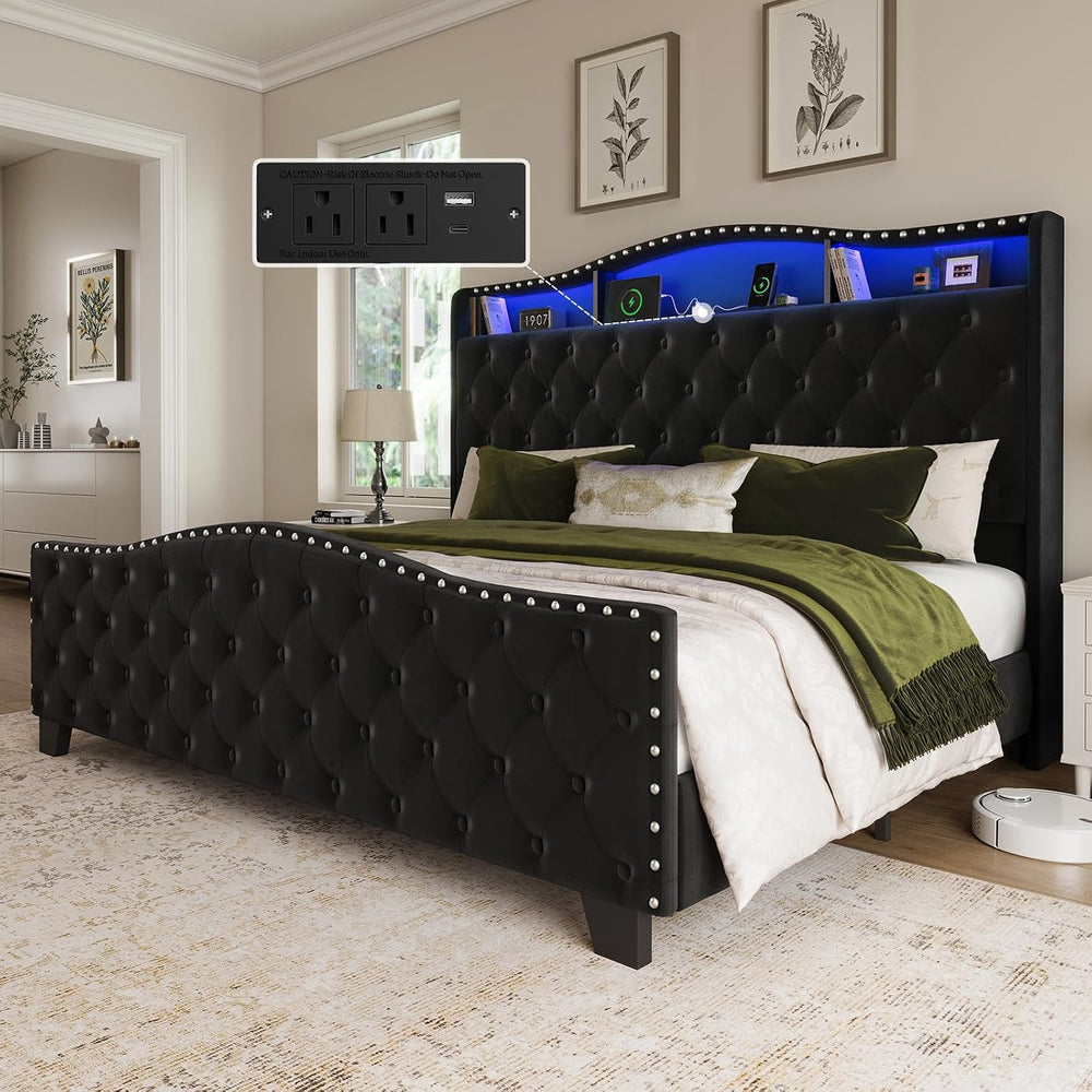Belffin Platform Bed Frame with 50.9" LED Headboard, King Black