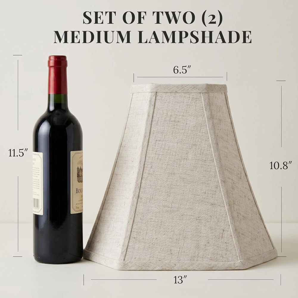 Linen Fabric Lamp Shades Set of 2, Beige Medium 6.5" Top x 13" Bott...